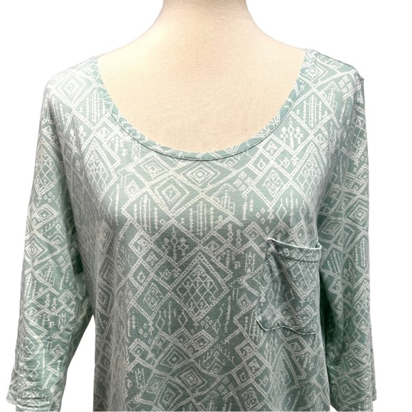 Peruvian Connection Light Green Printed Pima Cotton Bateau Neck Top Women Medium - Picture 3 of 10